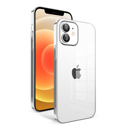 Apple iPhone 12 Kılıf Kamera Korumalı Renkli Çerçeveli Zore Garaj Kapak Gümüş