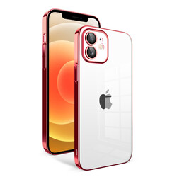 Apple iPhone 12 Kılıf Kamera Korumalı Renkli Çerçeveli Zore Garaj Kapak Kırmızı