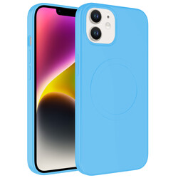 Apple iPhone 12 Kılıf Magsafe Wireless Şarj Özellikli Pastel Renk Silikon Zore Plas Kapak Mavi Açık