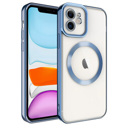 Apple iPhone 12 Kılıf Magsafe Wireless Şarj Özellikli Zore Setro Silikon Mavi