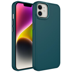 Apple iPhone 12 Kılıf Metal Çerçeve ve Buton Tasarımlı Silikon Zore Luna Kapak Koyu Yeşil