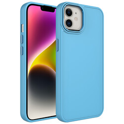 Apple iPhone 12 Kılıf Metal Çerçeve ve Buton Tasarımlı Silikon Zore Luna Kapak Sierra Mavi