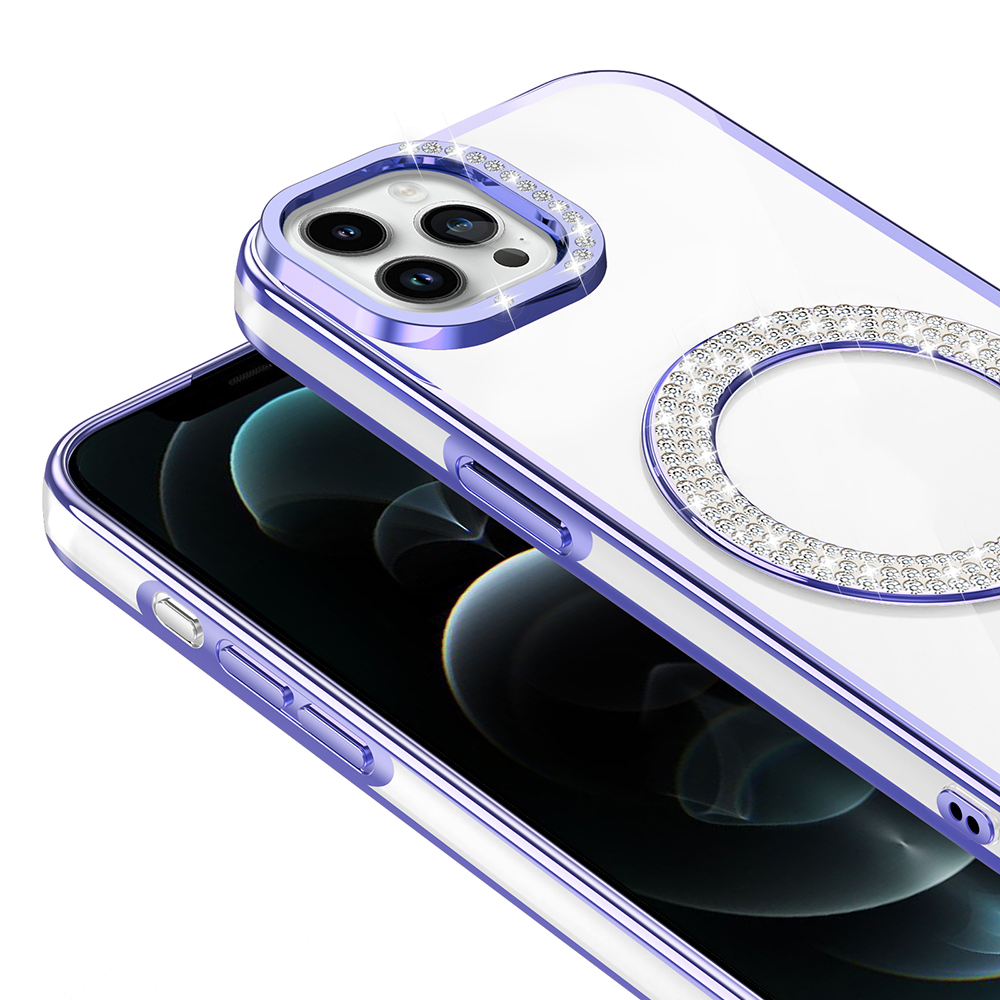 Apple iPhone 12 Kılıf Pırlanta Taş Tasarımlı M-safe Şarj Özellikli Zore Karetta Silikon Kapak - 19