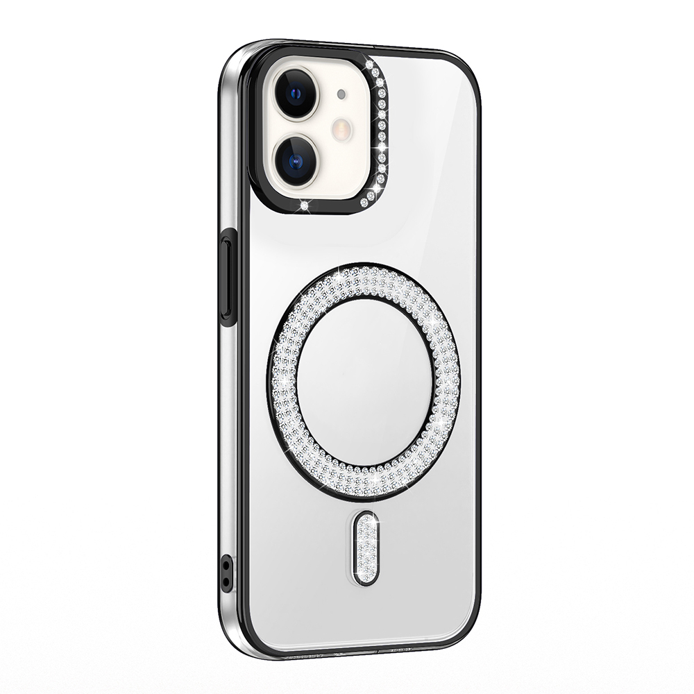 Apple iPhone 12 Kılıf Pırlanta Taş Tasarımlı M-safe Şarj Özellikli Zore Karetta Silikon Kapak - 16