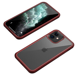 Apple iPhone 12 Kılıf Zore Dor Silikon Temperli Cam Kapak Kırmızı