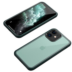 Apple iPhone 12 Kılıf Zore Dor Silikon Temperli Cam Kapak Koyu Yeşil