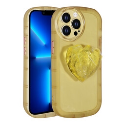 Apple iPhone 12 Pro Case Camera Protected Pop Socket Colorful Zore Ofro Cover Yellow