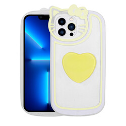 Apple iPhone 12 Pro Case Cat Figured Transparent Pop Socket Zore Rhythmic Cover Yellow