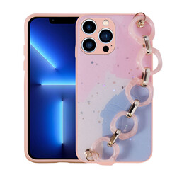 Apple iPhone 12 Pro Case Glittery Patterned Hand Strap Holder Zore Elsa Silicone Cover Pink
