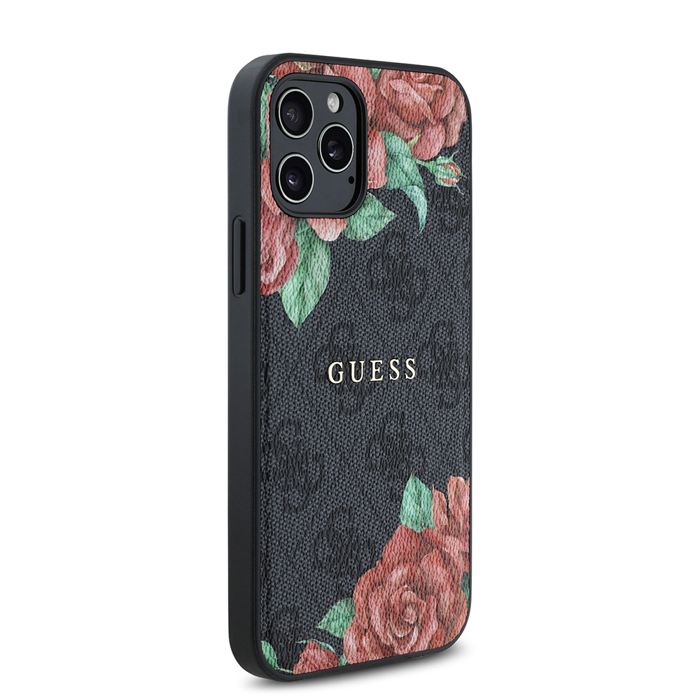 Apple iPhone 12 Pro Case Guess Original Licensed Magsafe Charging Feature Rose Printed 4G Patterned Text Logo Cover - 9