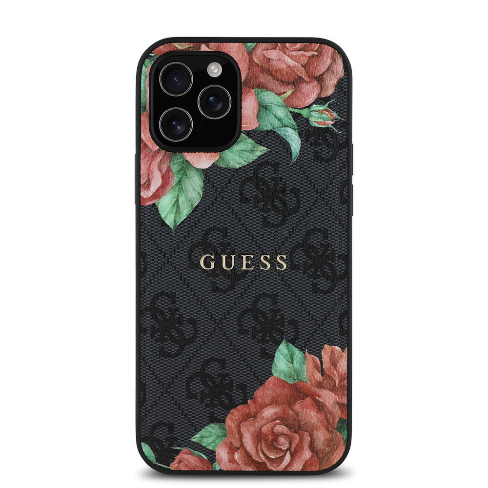 Apple iPhone 12 Pro Case Guess Original Licensed Magsafe Charging Feature Rose Printed 4G Patterned Text Logo Cover - 8