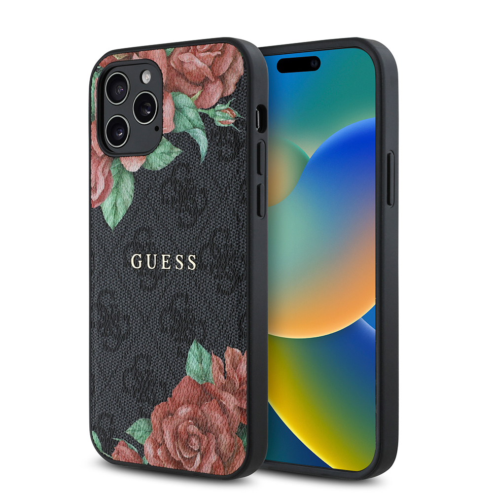 Apple iPhone 12 Pro Case Guess Original Licensed Magsafe Charging Feature Rose Printed 4G Patterned Text Logo Cover - 3