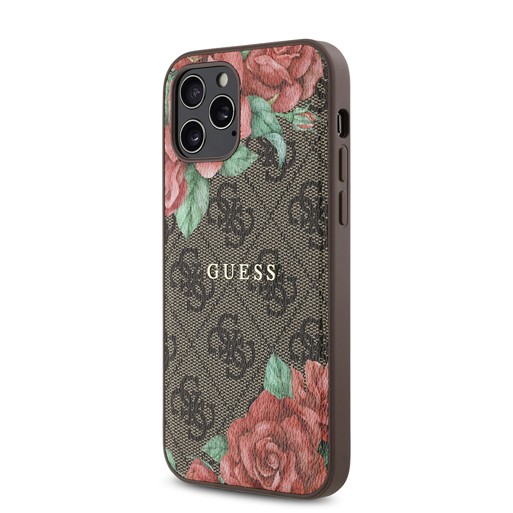 Apple iPhone 12 Pro Case Guess Original Licensed Magsafe Charging Feature Rose Printed 4G Patterned Text Logo Cover - 11