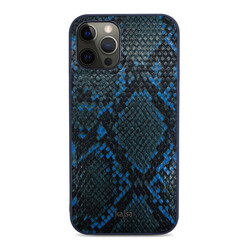 Apple iPhone 12 Pro Case Kajsa Glamorous Series Snake Pattern Cover Blue