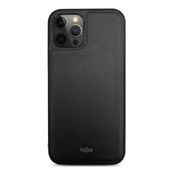 Apple iPhone 12 Pro Case ​Kajsa Luxe Collection Genuine Leather Cover Black