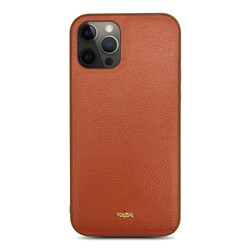 Apple iPhone 12 Pro Case ​Kajsa Luxe Collection Genuine Leather Cover Brown