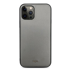 Apple iPhone 12 Pro Case ​Kajsa Luxe Collection Genuine Leather Cover Grey