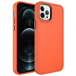 Apple iPhone 12 Pro Case Metal Frame and Button Design Hard Zore Botox Cover Orange