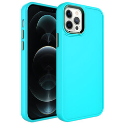 Apple iPhone 12 Pro Case Metal Frame and Button Design Hard Zore Botox Cover Turquoise