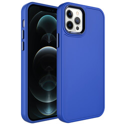 Apple iPhone 12 Pro Case Metal Frame and Button Design Hard Zore Botox Cover Saks Blue