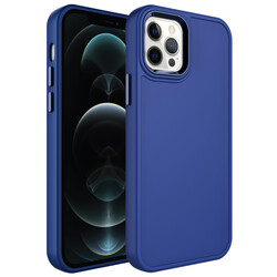 Apple iPhone 12 Pro Case Metal Frame and Button Design Hard Zore Botox Cover Navy blue