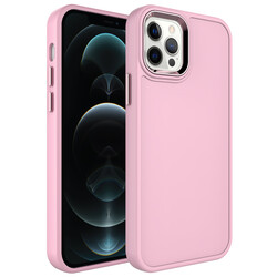 Apple iPhone 12 Pro Case Metal Frame and Button Design Hard Zore Botox Cover Light Pink