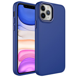 Apple iPhone 12 Pro Case Metal Frame and Button Design Silicone Zore Luna Cover Navy blue