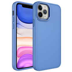 Apple iPhone 12 Pro Case Metal Frame and Button Design Silicone Zore Luna Cover Lavendery Gray