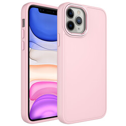 Apple iPhone 12 Pro Case Metal Frame and Button Design Silicone Zore Luna Cover Pink
