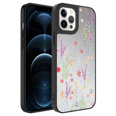 Apple iPhone 12 Pro Case Mirror Patterned Camera Protected Glossy Zore Mirror Cover Dallar