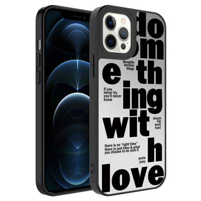 Apple iPhone 12 Pro Case Mirror Patterned Camera Protected Glossy Zore Mirror Cover Love