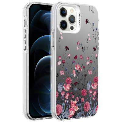 Apple iPhone 12 Pro Case Patterned Zore Silver Hard Cover Çiçek