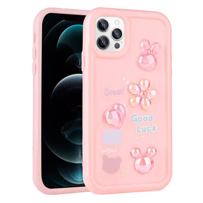 Apple iPhone 12 Pro Case Relief Figured Shiny Zore Toys Silicone Cover Pink