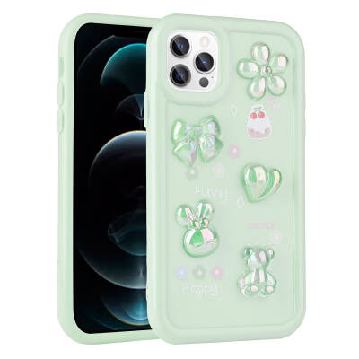 Apple iPhone 12 Pro Case Relief Figured Shiny Zore Toys Silicone Cover Açık Yeşil