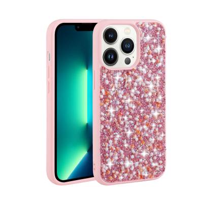 Apple iPhone 12 Pro Case Shiny Stone Design Zore Linea Cover Pink