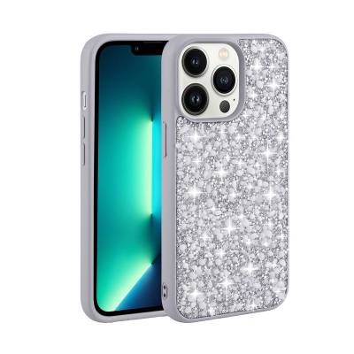 Apple iPhone 12 Pro Case Shiny Stone Design Zore Linea Cover Silver