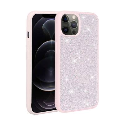 Apple iPhone 12 Pro Case Shiny Stone Design Zore Stone Cover Pink