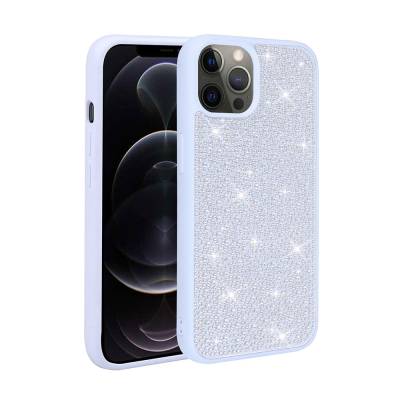 Apple iPhone 12 Pro Case Shiny Stone Design Zore Stone Cover Light Blue