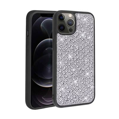 Apple iPhone 12 Pro Case Shiny Stone Design Zore Stone Cover Black