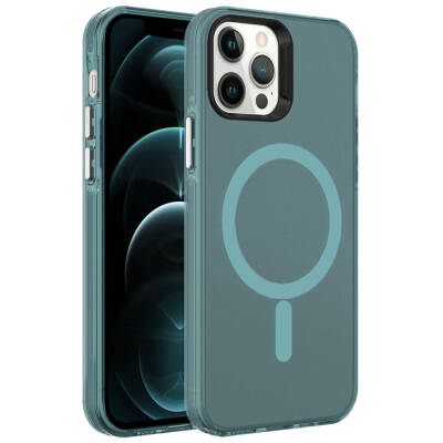 Apple iPhone 12 Pro Case Zore Magsafe Frosted Transparent C-Pro Hard Cover with Charging Dark Green