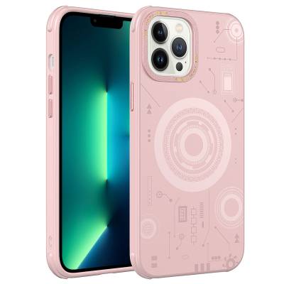 Apple iPhone 12 Pro Case Zore Wireless Charging Patterned Hot Cover Rose Gold