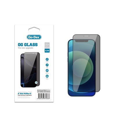 Apple iPhone 12 Pro Go Des OG Glass Privacy Antistatik Temperli Cam Ekran Koruyucu Siyah
