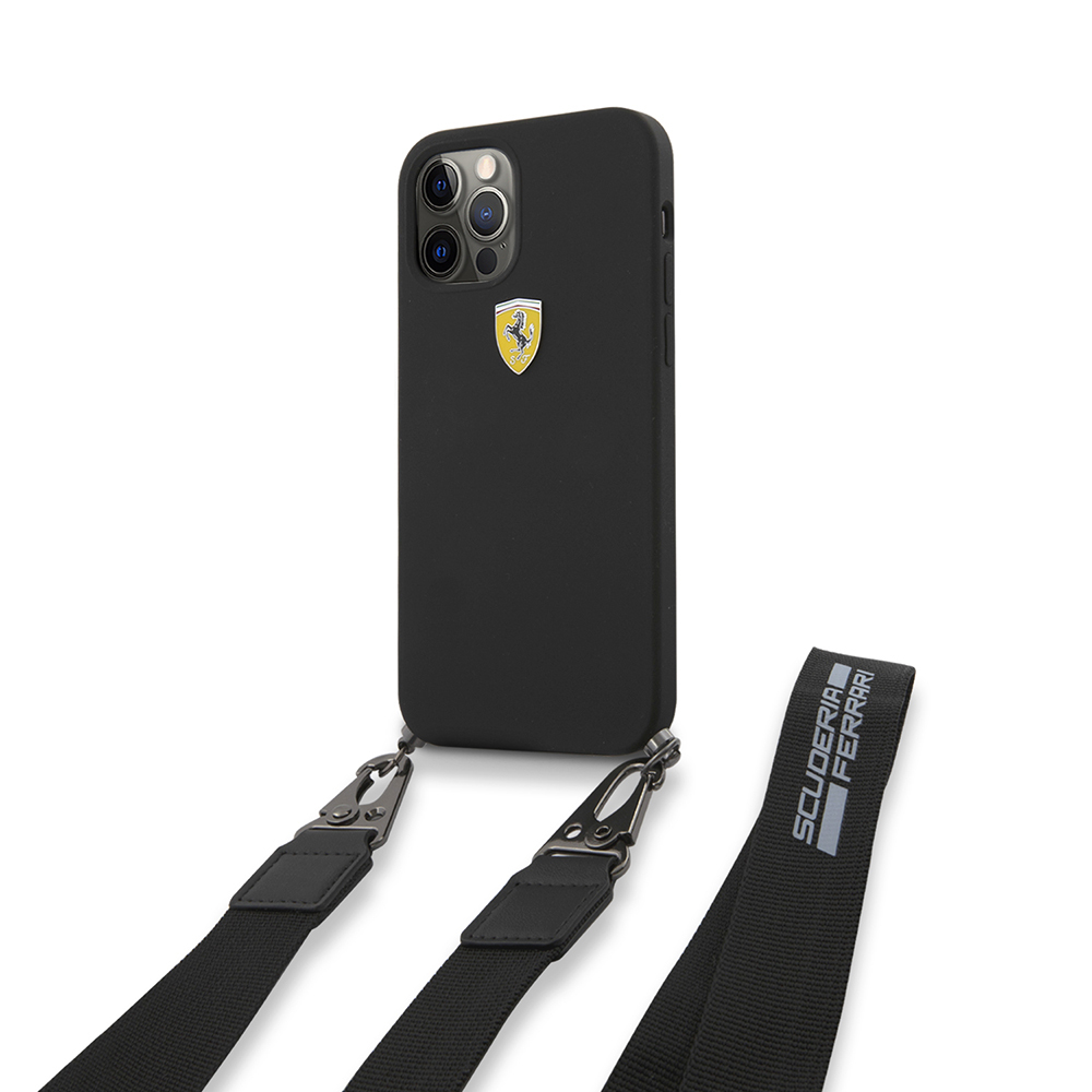 Apple iPhone 12 Pro Kılıf Ferrari Orjinal Lisanslı Askılı Metal Logolu Kapak - 1