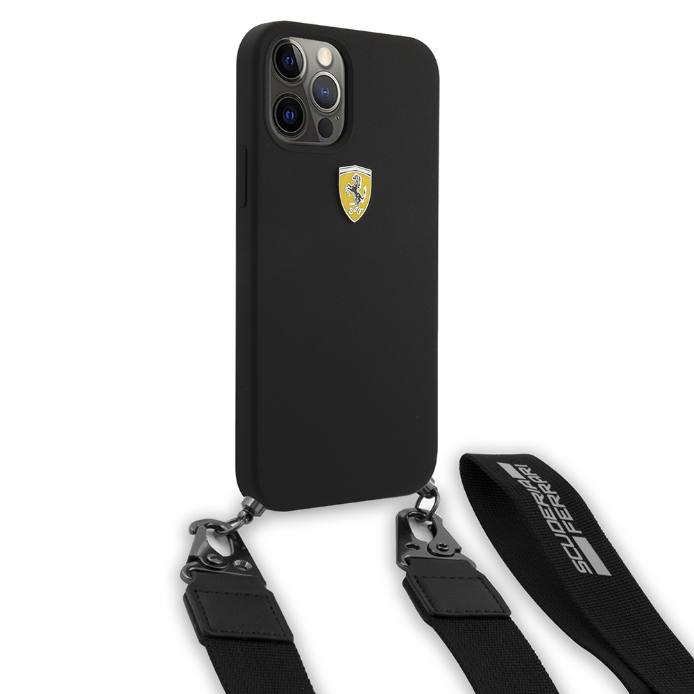 Apple iPhone 12 Pro Kılıf Ferrari Orjinal Lisanslı Askılı Metal Logolu Kapak - 3