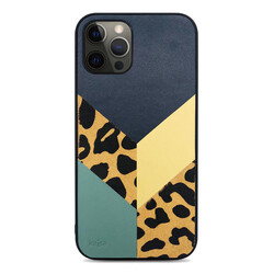 Apple iPhone 12 Pro Kılıf Kajsa Glamorous Serisi Leopard Combo Kapak Lacivert