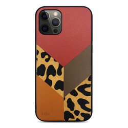 Apple iPhone 12 Pro Kılıf Kajsa Glamorous Serisi Leopard Combo Kapak Kırmızı
