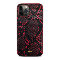 Apple iPhone 12 Pro Kılıf Kajsa Glamorous Serisi Snake Pattern Kapak Kırmızı