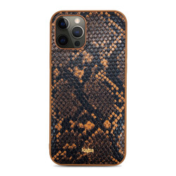 Apple iPhone 12 Pro Kılıf Kajsa Glamorous Serisi Snake Pattern Kapak Sarı