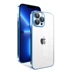 Apple iPhone 12 Pro Kılıf Kamera Korumalı Renkli Çerçeveli Zore Garaj Kapak Mavi Açık