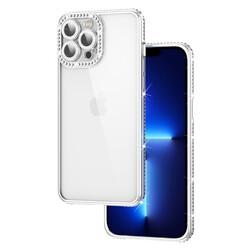 Apple iPhone 12 Pro Kılıf Kamera Korumalı Taşlı Zore Mina Kapak Gümüş